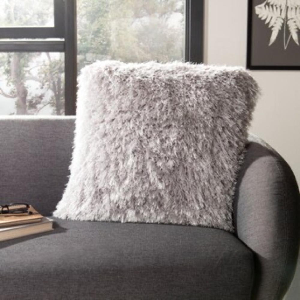 SAFAVIEH Two Large Gray Shag Metallic Silver Decorative Throw Pillows - Picture 17 of 17